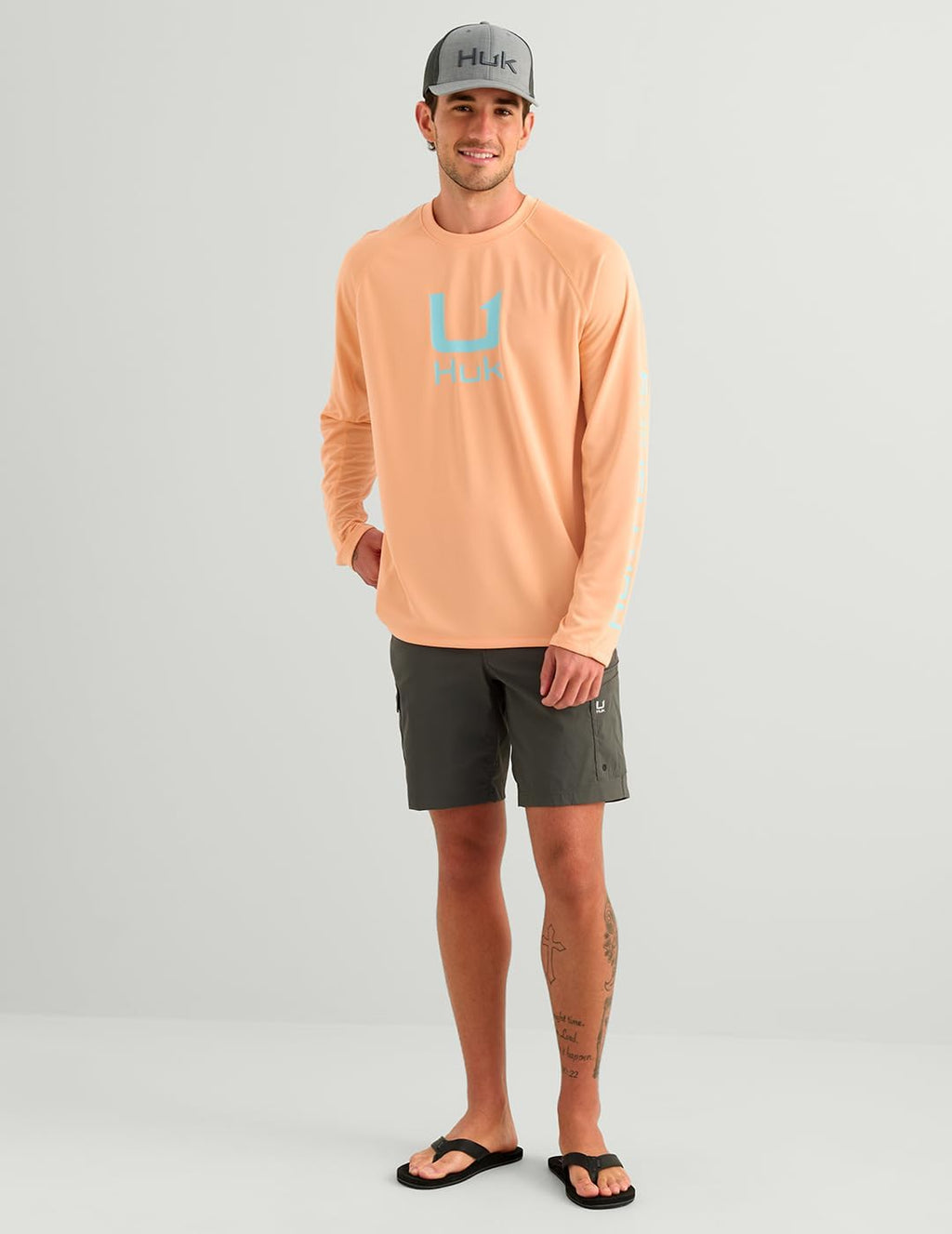 HUK Men's Icon Performance Crew, Coral Reef H1200573-818