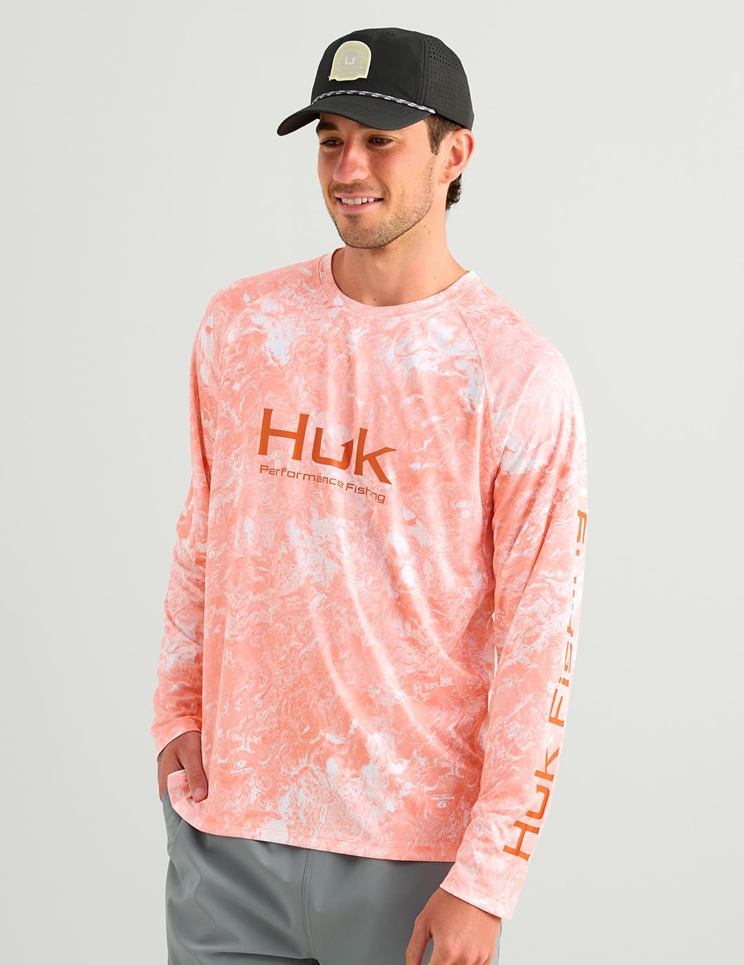 HUK Men's Pursuit Pattern Crew Long Sleeve, Performance Shirt, Mossy Oak Coral Reef H1200610-818