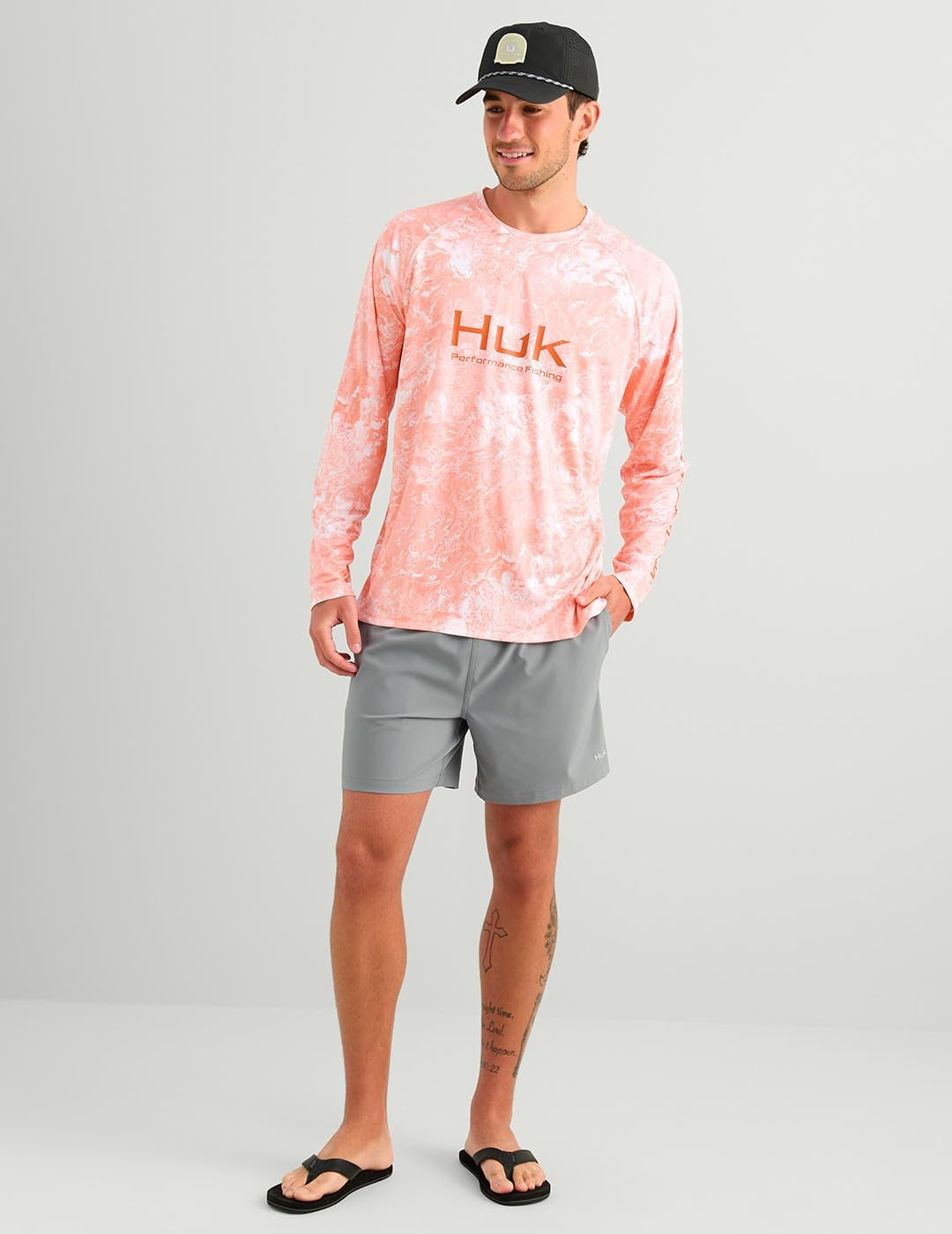 HUK Men's Pursuit Pattern Crew Long Sleeve, Performance Shirt, Mossy Oak Coral Reef H1200610-818