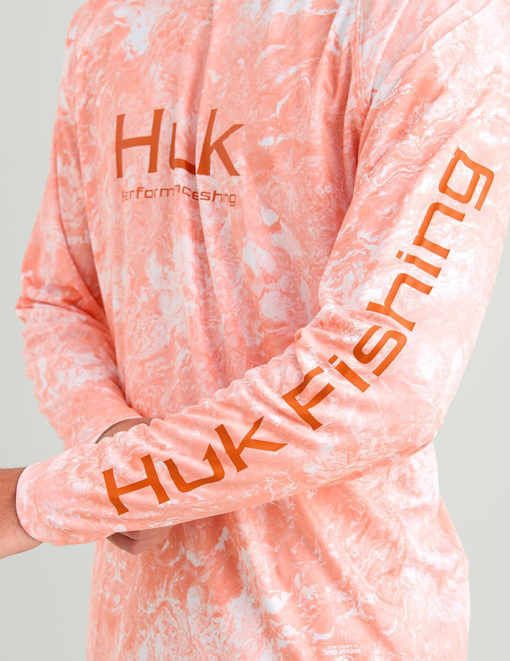 HUK Men's Pursuit Pattern Crew Long Sleeve, Performance Shirt, Mossy Oak Coral Reef H1200610-818
