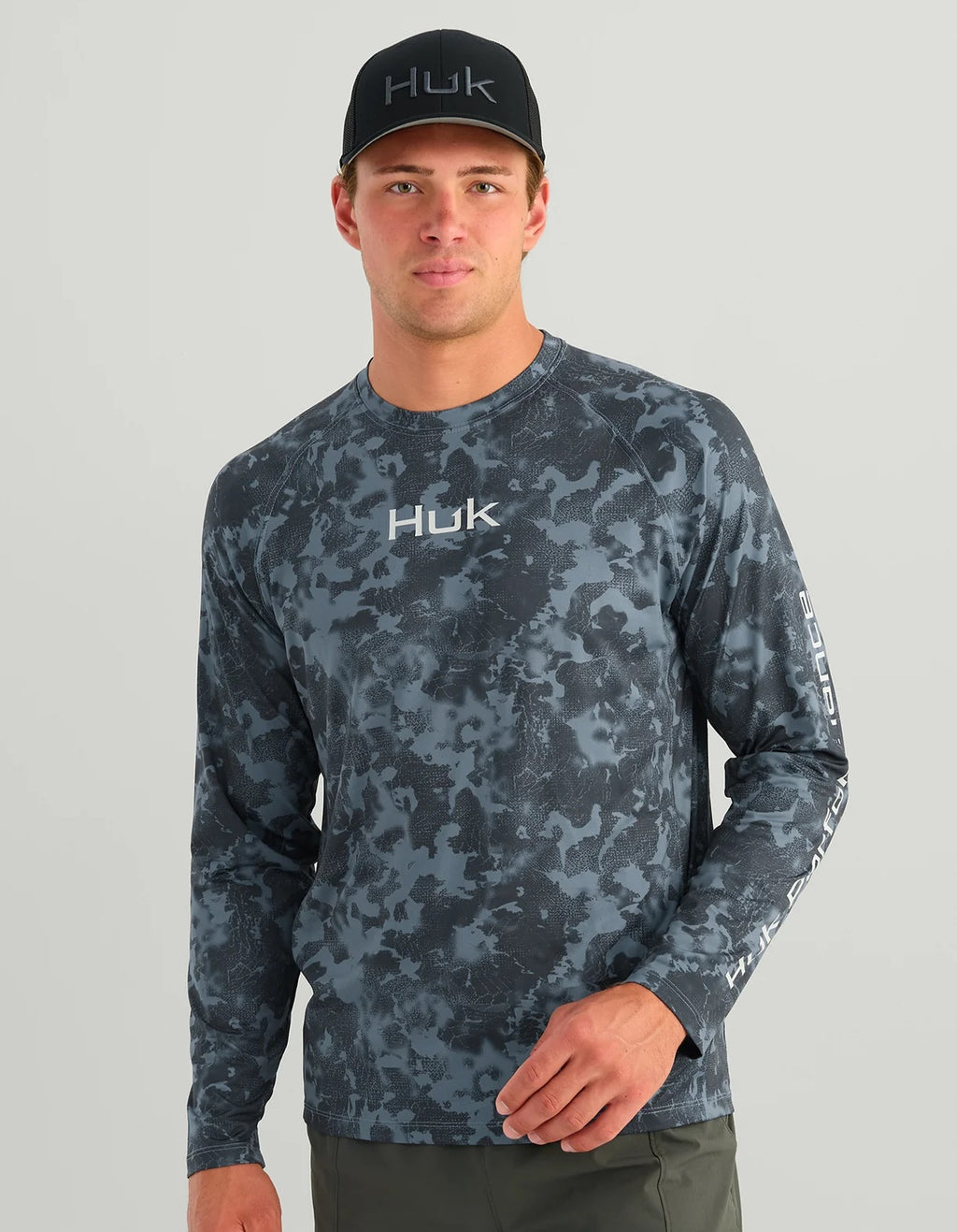 Huk Men's Airweight KC Printed Crew, Stormy Blue H1200718-415