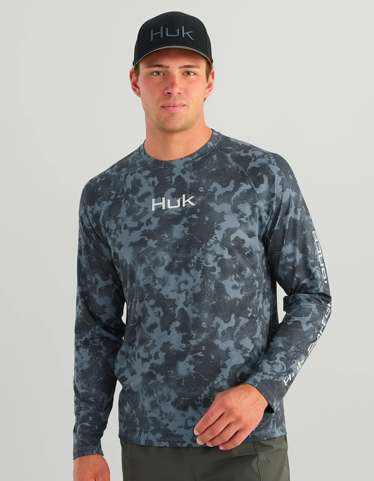 Huk Men's Airweight KC Printed Crew, Stormy Blue H1200718-415