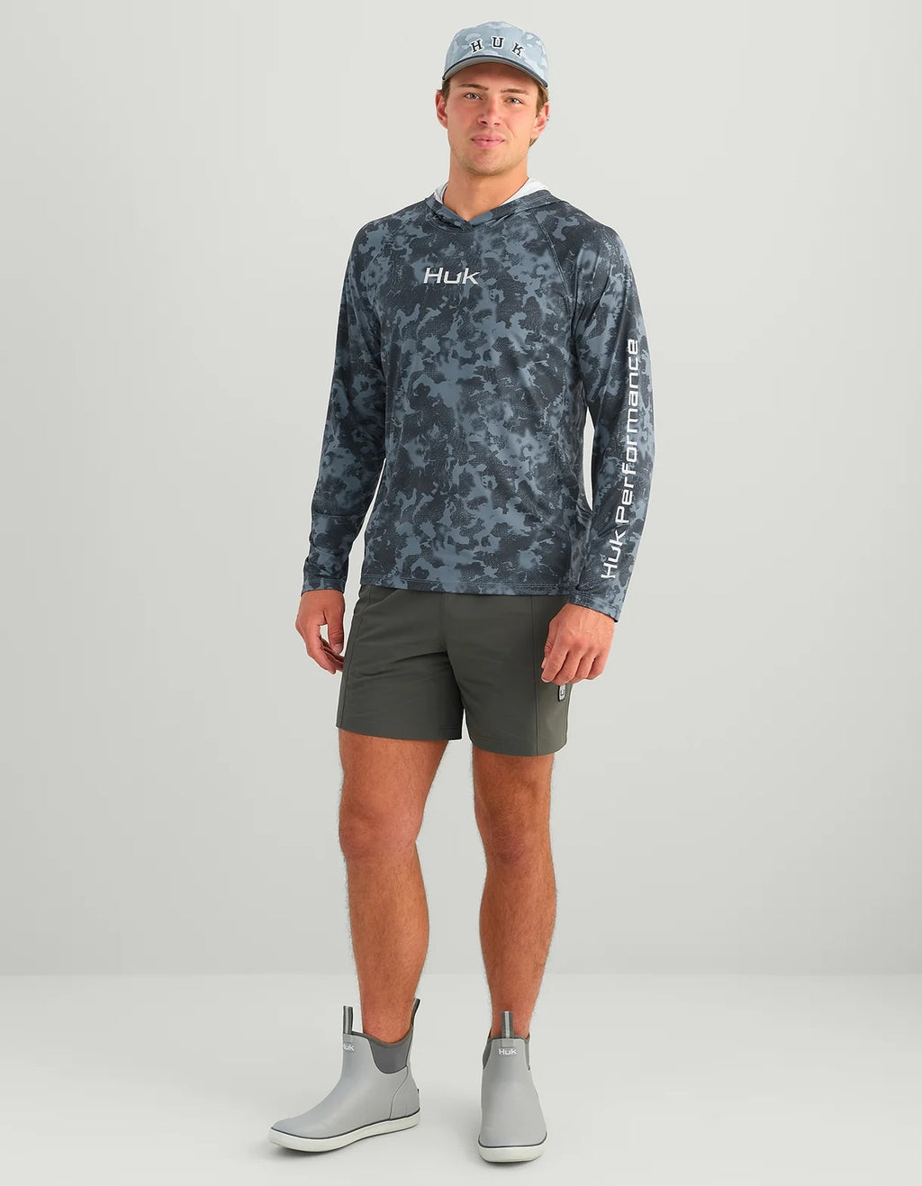 Huk Men's Airweight KC Printed Crew, Stormy Blue H1200718-415
