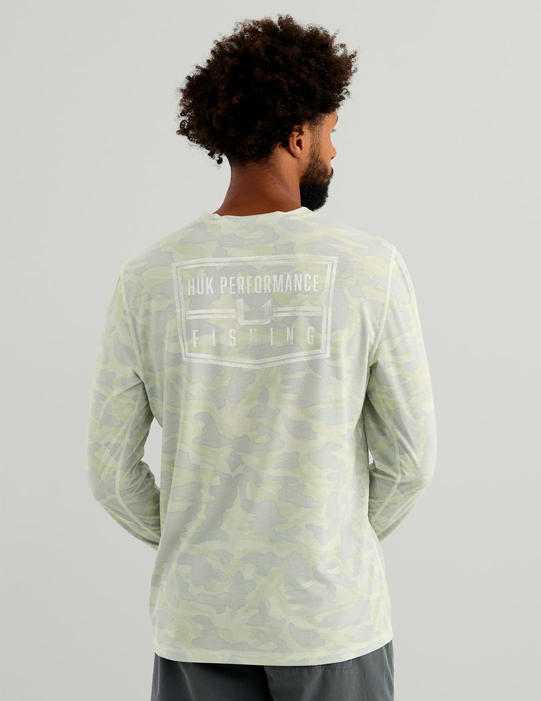 HUK Men's Drift Printed Long Sleeve Performance Tee, Pale Algae Camo H1200735-384