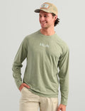HUK Men's Airweight Crew, UPF 30+ Lightweight Performance Fishing Shirt, Seagrass Heather H1200739-486