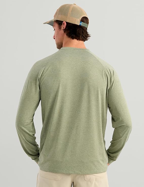 HUK Men's Airweight Crew, UPF 30+ Lightweight Performance Fishing Shirt, Seagrass Heather H1200739-486