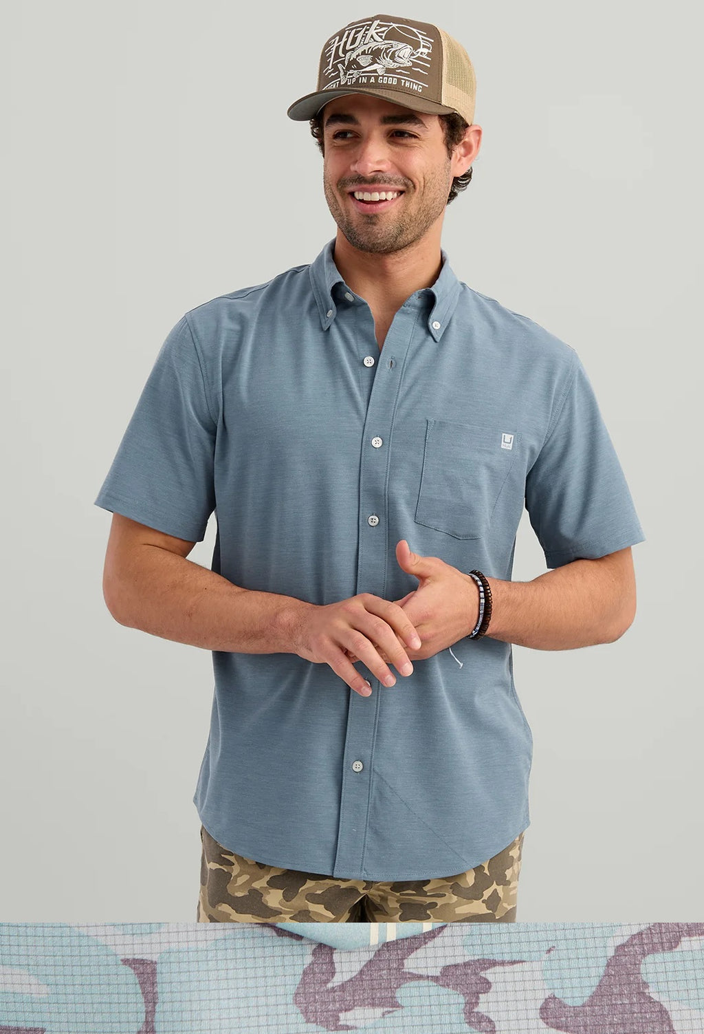 HUK Men's Kona Button-Down, Stormy Blue H1500154-415