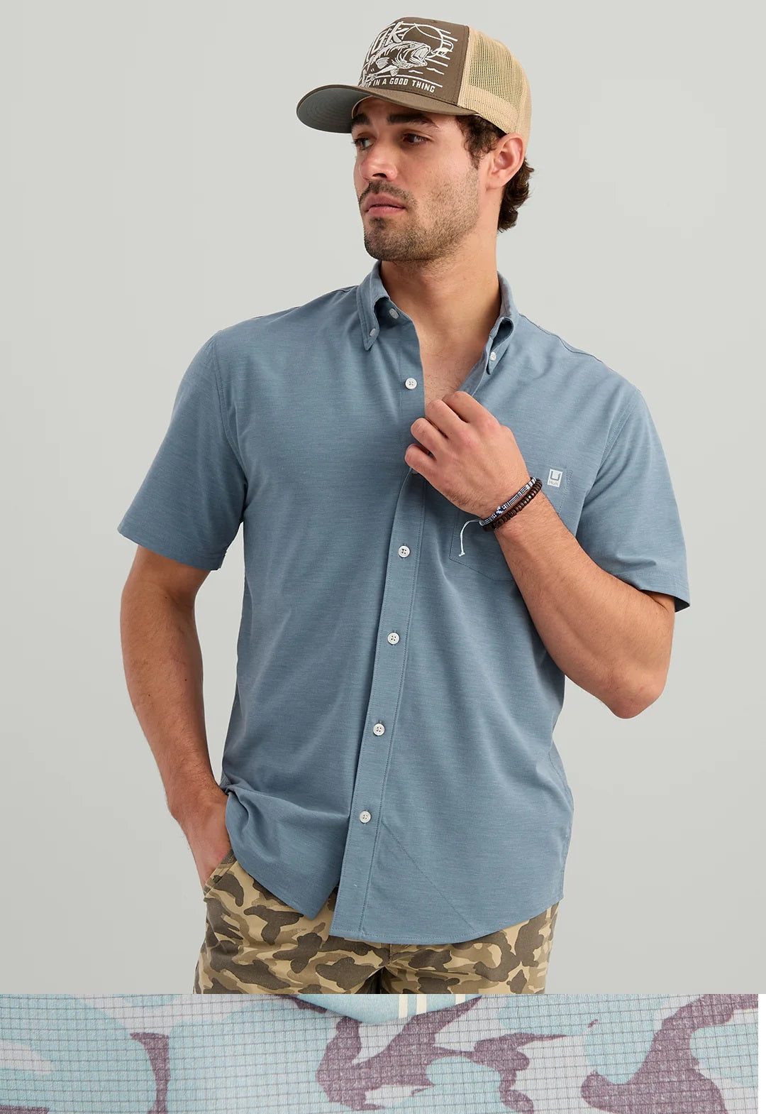 HUK Men's Kona Button-Down, Stormy Blue H1500154-415