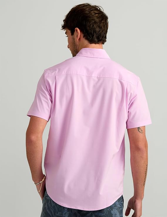 HUK Mens Kona Short Sleeve Fishing Button Down Shirt, Oleander H1500154-563