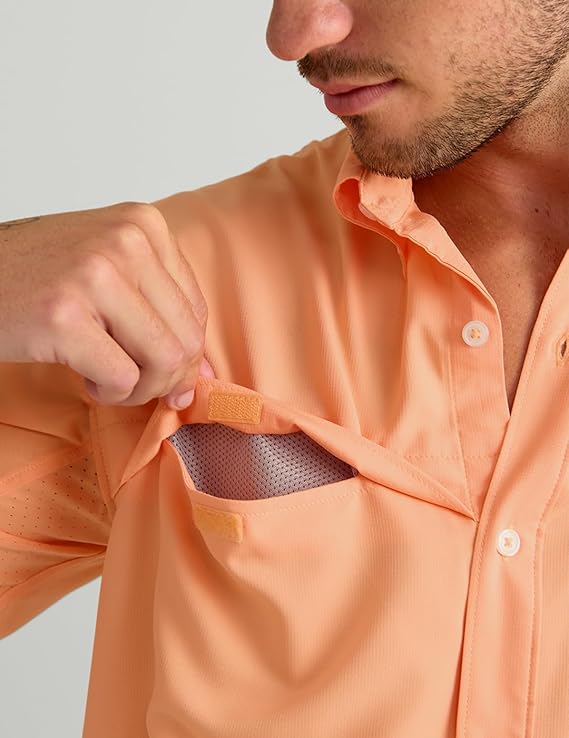 HUK Men's Tide Point Short Sleeve Shirt, Fishing Button Down, Coral Reef H1500171-818