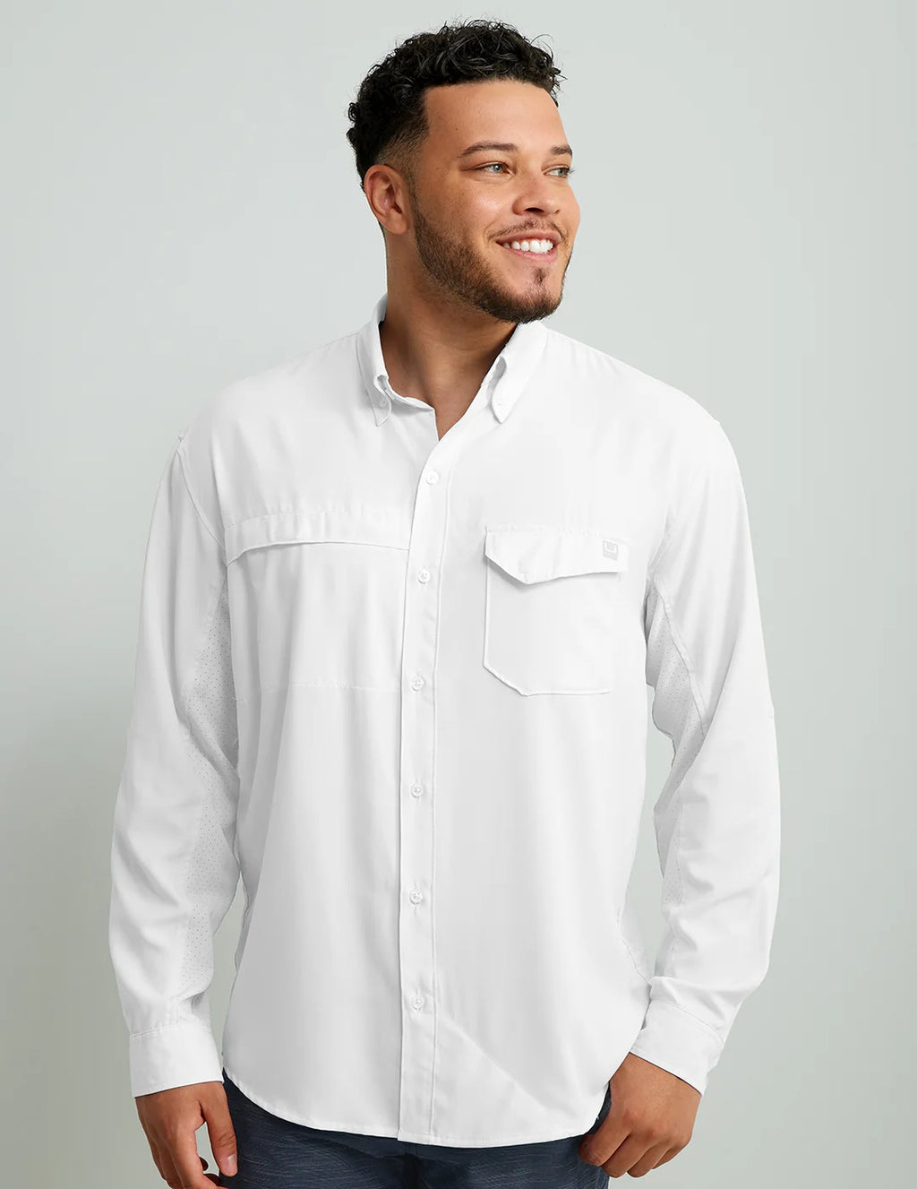 HUK Men's Tide Point Solid Long Sleeve Button Down Shirt, White H1500172-100