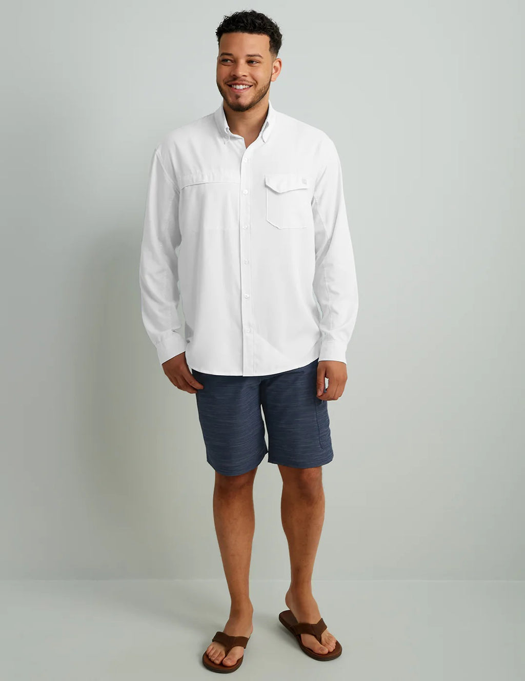 HUK Men's Tide Point Solid Long Sleeve Button Down Shirt, White H1500172-100
