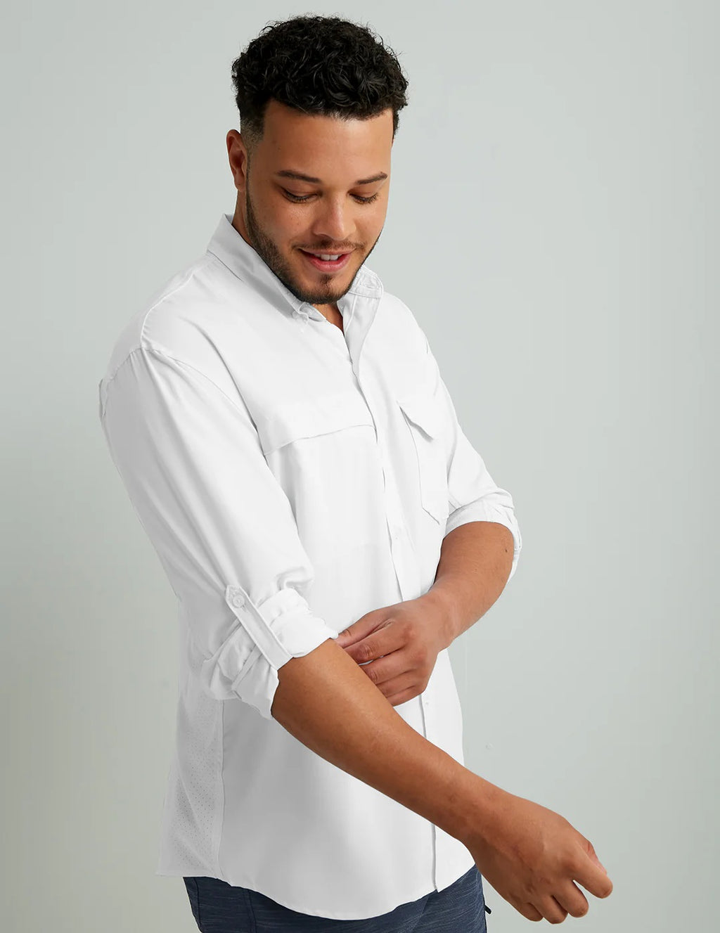 HUK Men's Tide Point Solid Long Sleeve Button Down Shirt, White H1500172-100