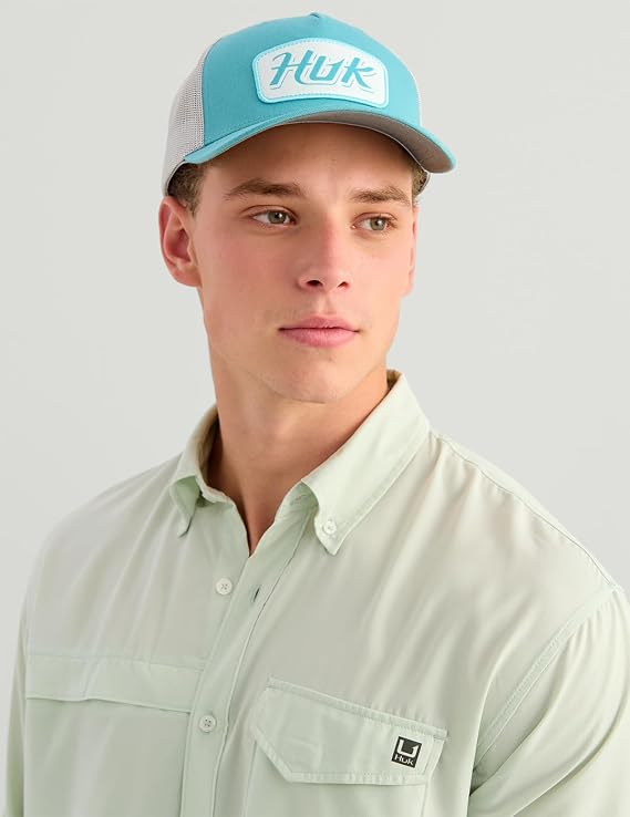 HUK Men's Tide Point Solid Long Sleeve Button Down Shirt, Pale Algae H1500172-384