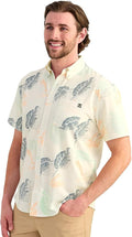HUK Mens Kona Pattern Short Sleeve Fishing Button Down Shirt, Egret H1500192-106