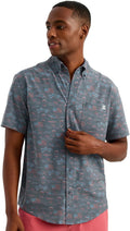 HUK Mens Kona Pattern Short Sleeve Fishing Button Down Shirt, Sea Storm Americana H1500192-408