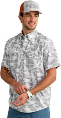 HUK Men's Tide Point Short Sleeve Shirt, Fishing Button Down, Seagull Camo H1500220-059