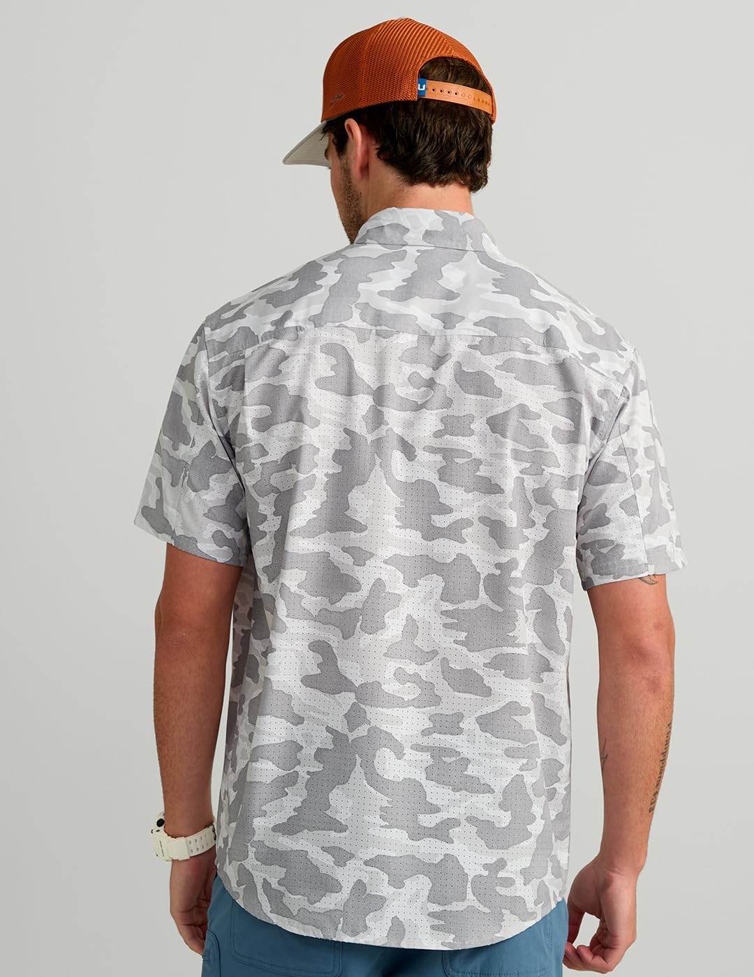 HUK Men's Tide Point Short Sleeve Shirt, Fishing Button Down, Seagull Camo H1500220-059