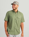 HUK Men's Tide Point Short Sleeve Shirt, Fishing Button Down, Overland Mini Plaid H1500220-319