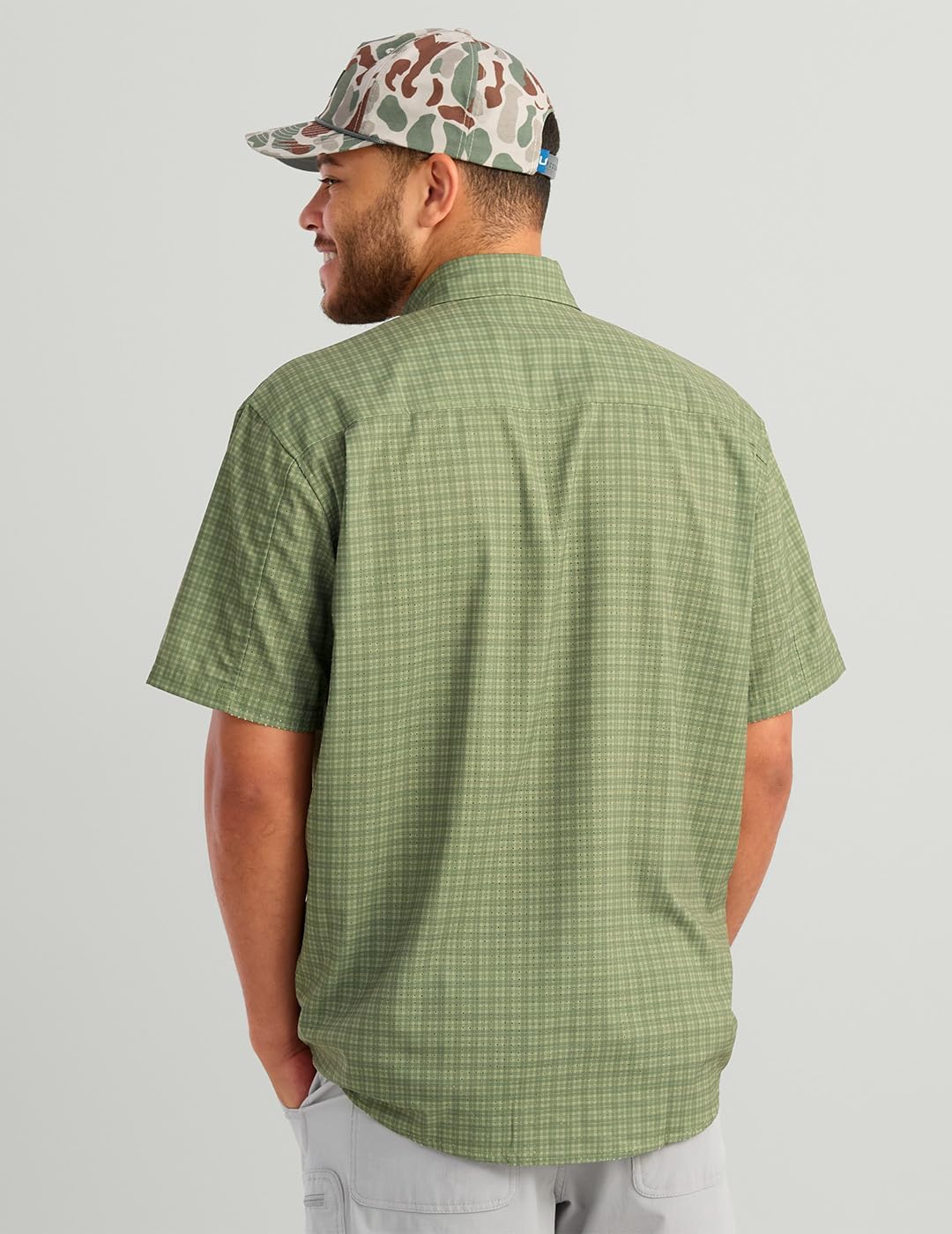 HUK Men's Tide Point Short Sleeve Shirt, Fishing Button Down, Overland Mini Plaid H1500220-319