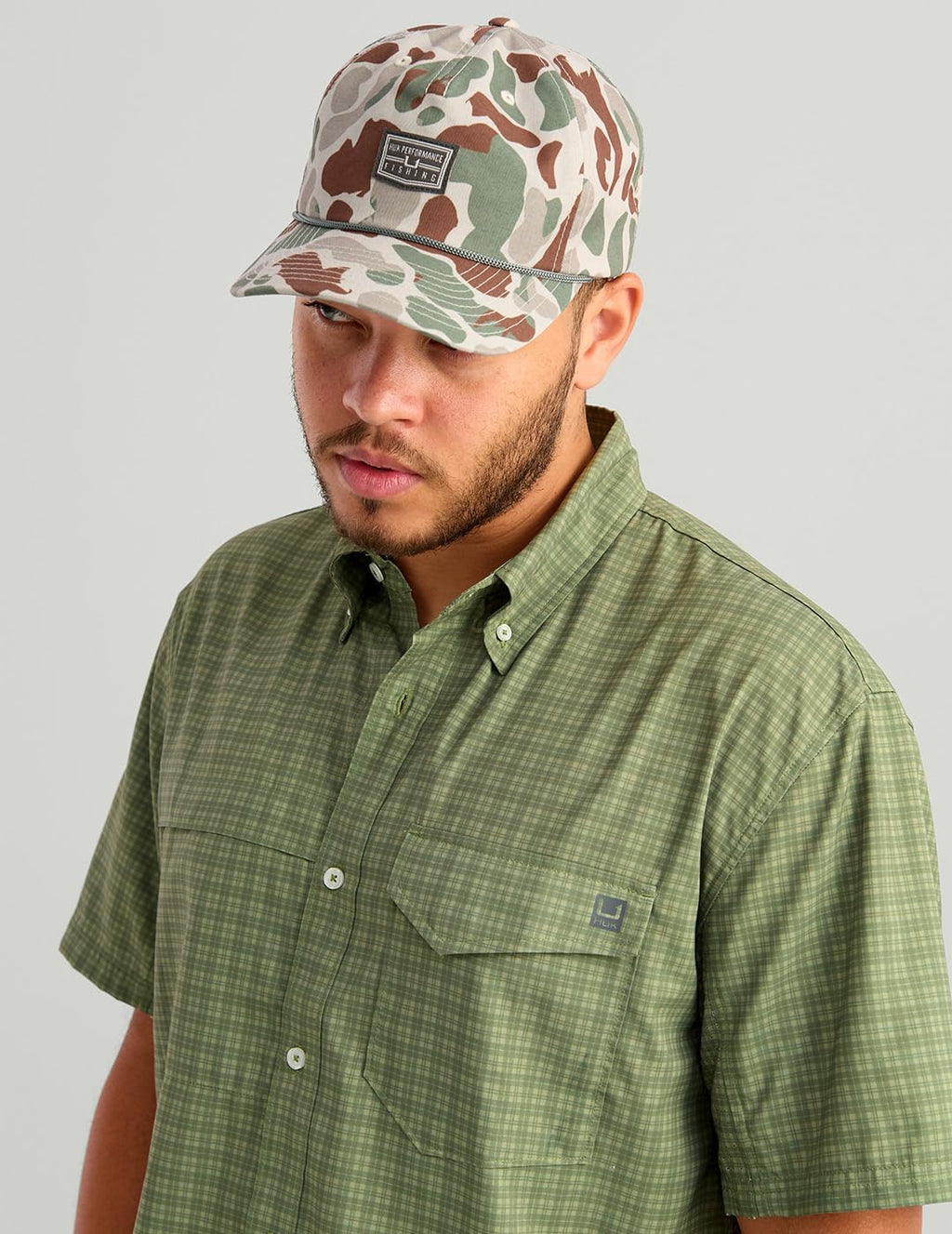 HUK Men's Tide Point Short Sleeve Shirt, Fishing Button Down, Overland Mini Plaid H1500220-319
