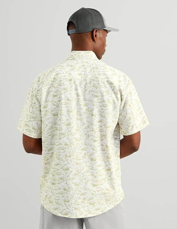 HUK Men's Tide Point Kc Scott Original Artwork Short Sleeve Shirt, Fishing Button Down, Seagrass American Slam H1500221-383