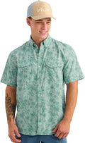 HUK Men's Tide Point Kc Scott Original Artwork Short Sleeve Shirt, Fishing Button Down, Heron Blue H1500221-395