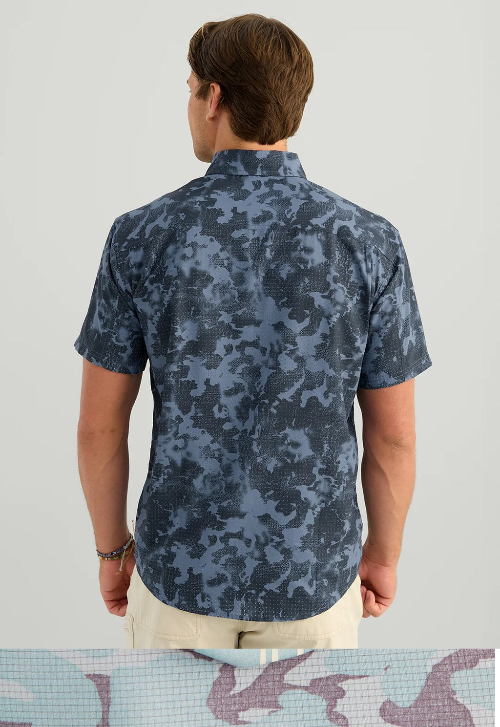 HUK Men's KC Tide Point Short Sleeve Button-Down, Stormy Blue Tideloom Camo H1500221-415