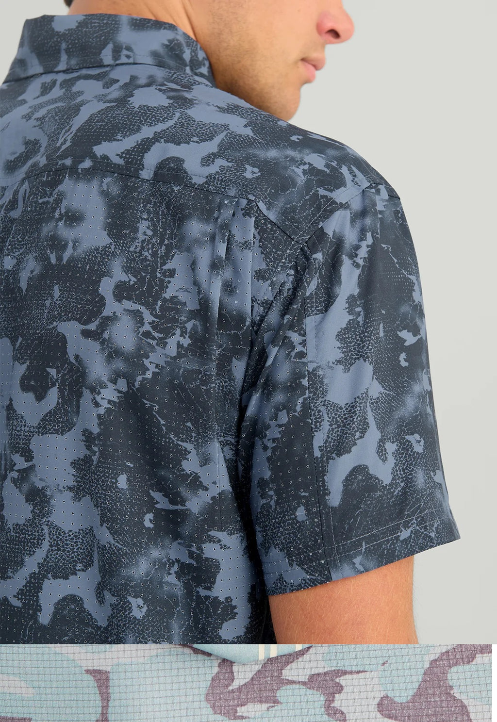 HUK Men's KC Tide Point Short Sleeve Button-Down, Stormy Blue Tideloom Camo H1500221-415