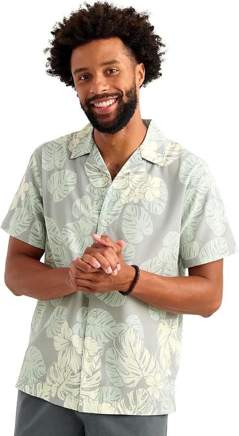 HUK Men's Camp Shirt, UPF 30+ Quick Dry Button-up, Sharkskin Palm Leaf H1500261-028