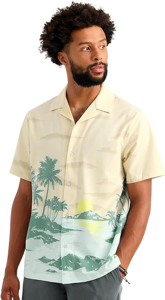 HUK Men's Camp Shirt, UPF 30+ Quick Dry Button-up, Silver Birch Island H1500261-189