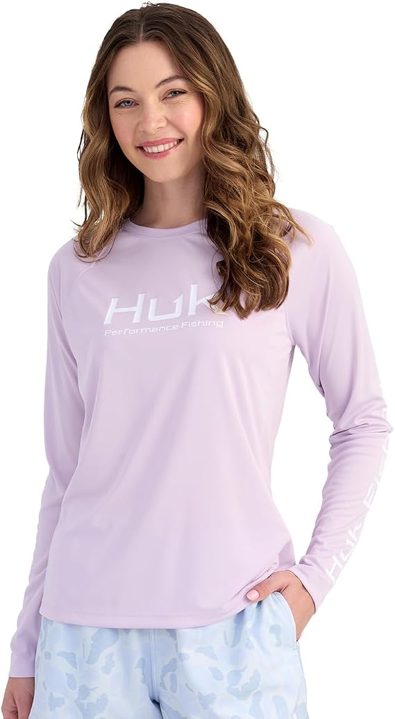 HUK Womens Pursuit Long Sleeve Shirt, Orchid Bloom, H6120109-507