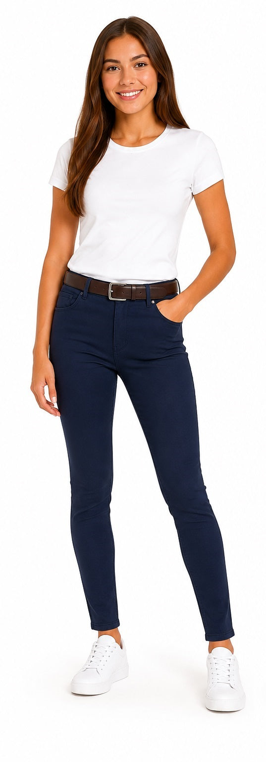 Premium Wear Junior Mid-Rise Super Stretch Skinny Pants, Navy JGMSS