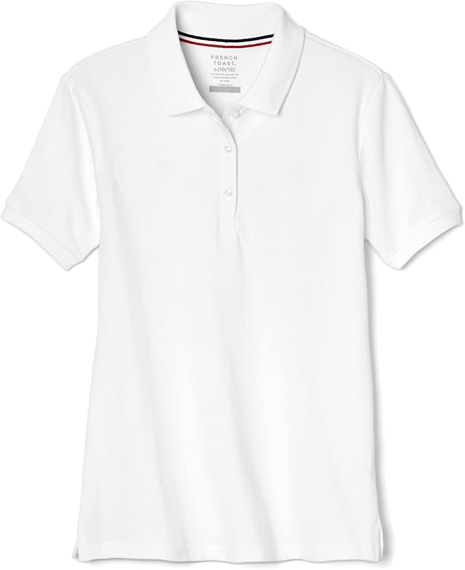 French Toast Women's Juniors' Short Sleeve Stretch Pique Polo Shirt, White SA9403W-A