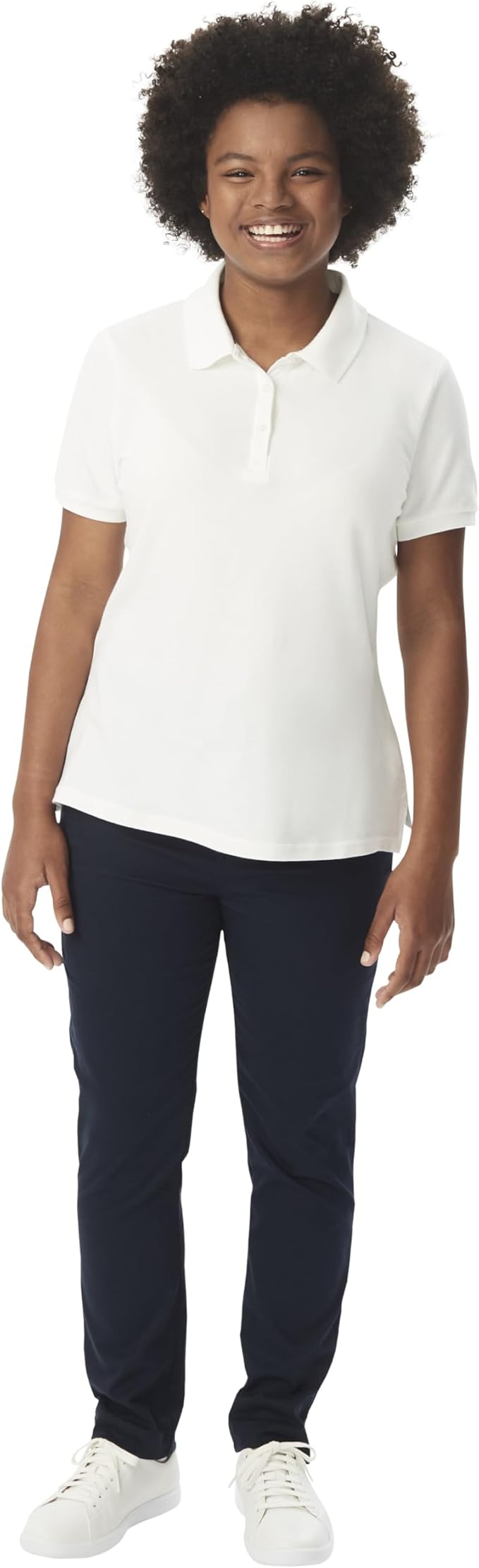 French Toast Women's Juniors' Short Sleeve Stretch Pique Polo Shirt, White SA9403W-A