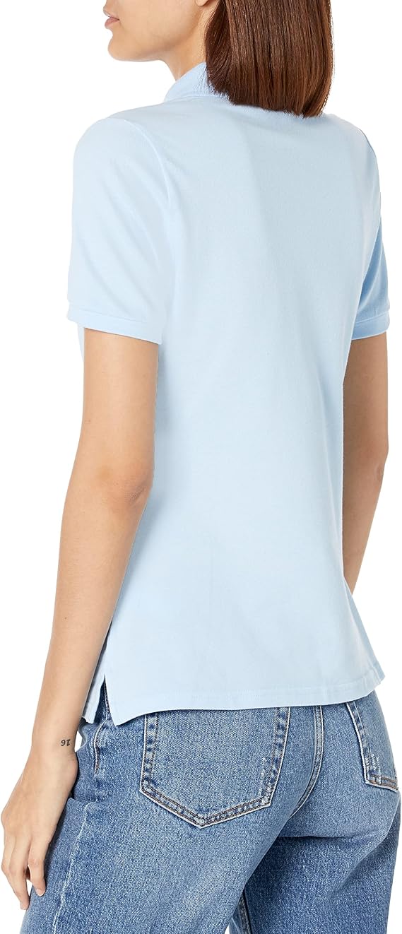 French Toast Women's Juniors' Short Sleeve Stretch Pique Polo Shirt, Light Blue SA9403W-B