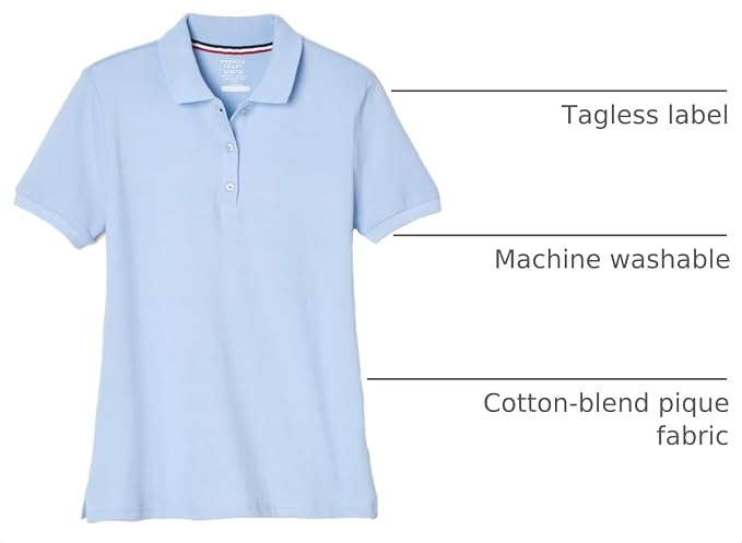 French Toast Women's Juniors' Short Sleeve Stretch Pique Polo Shirt, Light Blue SA9403W-B