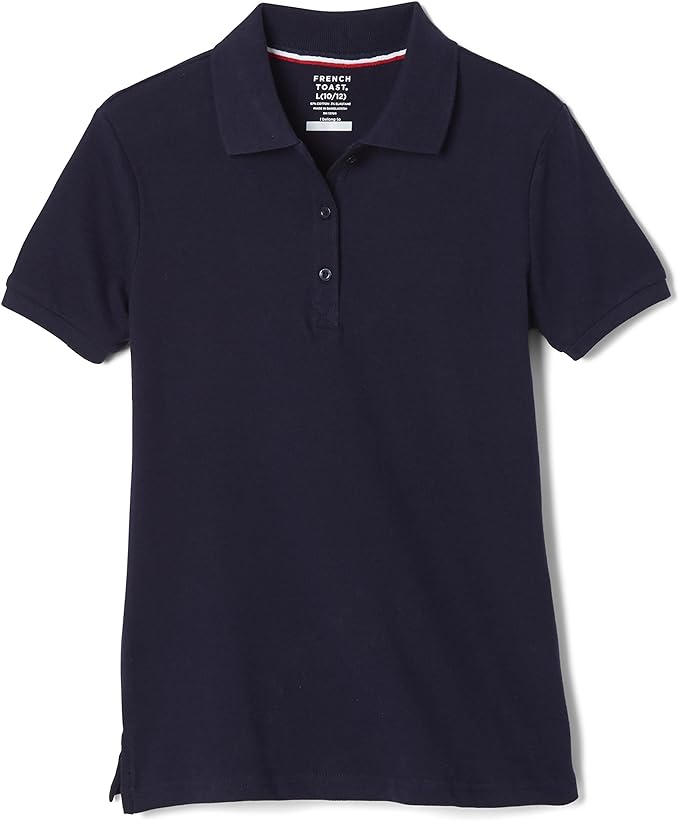 French Toast Women's Juniors' Short Sleeve Stretch Pique Polo Shirt, Navy SA9403W-E