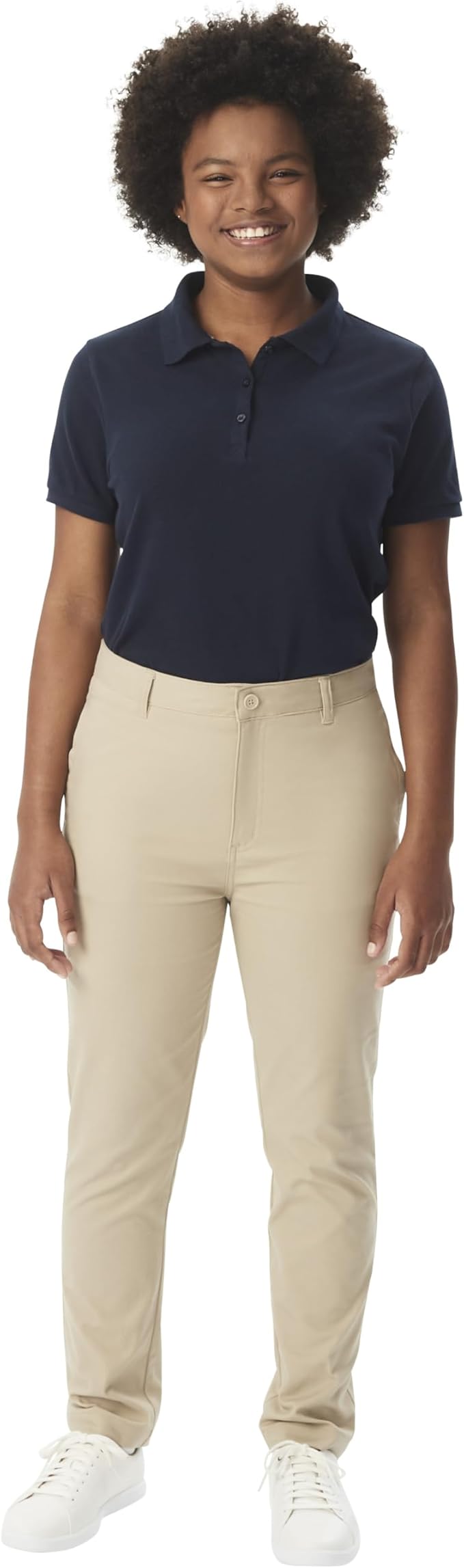 French Toast Women's Juniors' Short Sleeve Stretch Pique Polo Shirt, Navy SA9403W-E