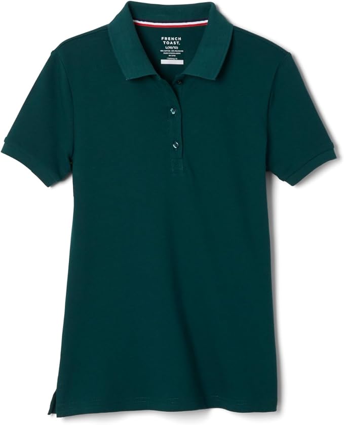 French Toast Women's Juniors' Short Sleeve Stretch Pique Polo Shirt, Hunter Green SA9403W-H