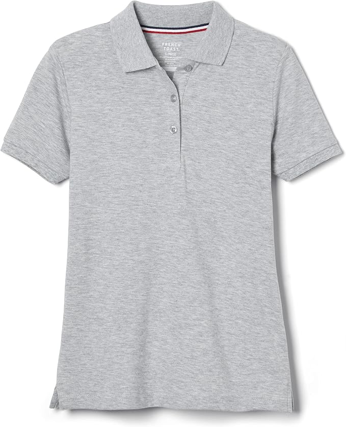 French Toast Women's Juniors' Short Sleeve Stretch Pique Polo Shirt, Grey SA9403W-J