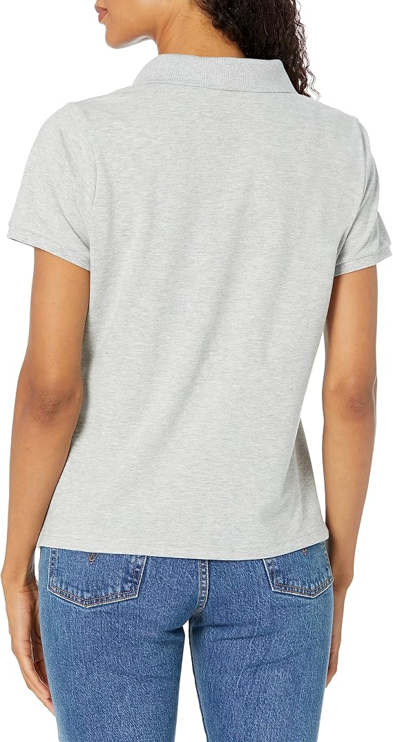 French Toast Women's Juniors' Short Sleeve Stretch Pique Polo Shirt, Grey SA9403W-J