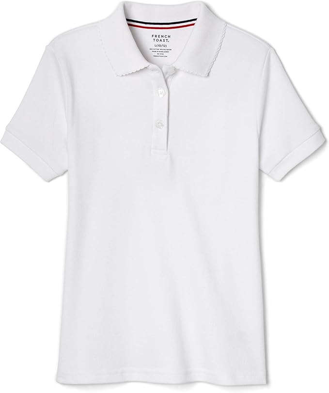 French Toast Short Sleeve Fitted Interlock Polo with Picot Collar (Feminine Fit), White SA9423-A