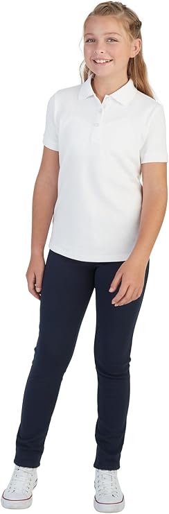 French Toast Short Sleeve Fitted Interlock Polo with Picot Collar (Feminine Fit), White SA9423-A