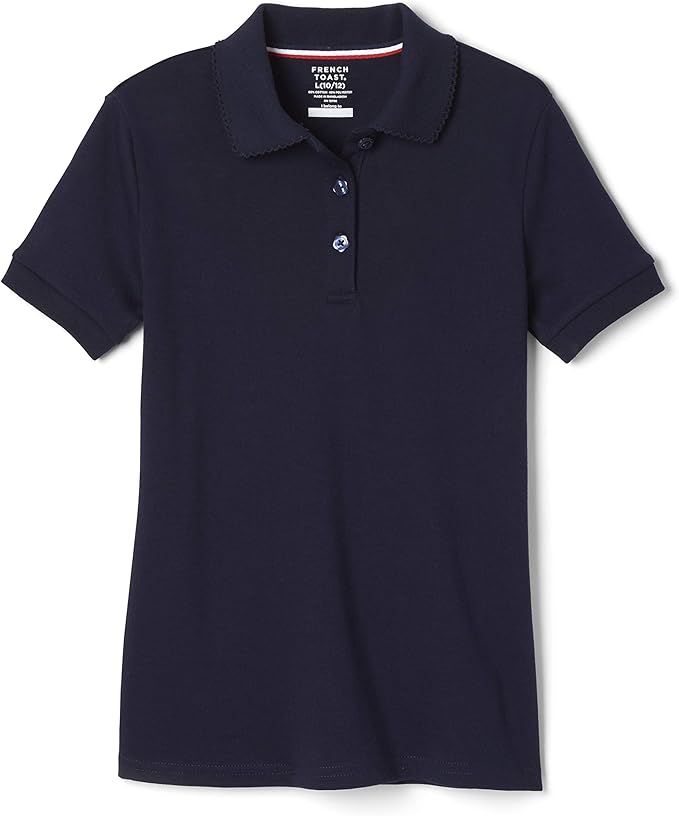 French Toast Short Sleeve Fitted Interlock Polo with Picot Collar (Feminine Fit), Navy SA9423-E