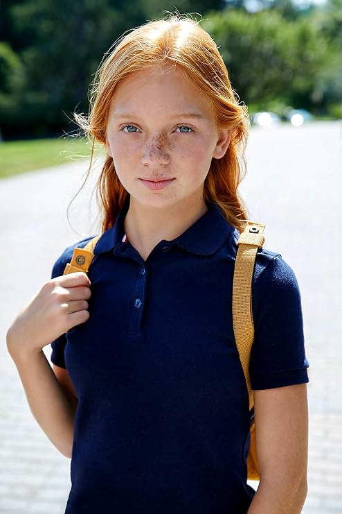 French Toast Short Sleeve Fitted Interlock Polo with Picot Collar (Feminine Fit), Navy SA9423-E