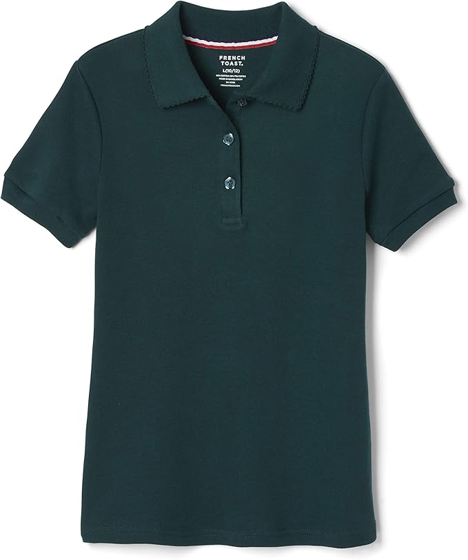 French Toast Short Sleeve Fitted Interlock Polo with Picot Collar (Feminine Fit), Hunter Green SA9423-H