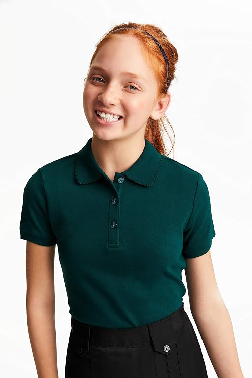 French Toast Short Sleeve Fitted Interlock Polo with Picot Collar (Feminine Fit), Hunter Green SA9423-H