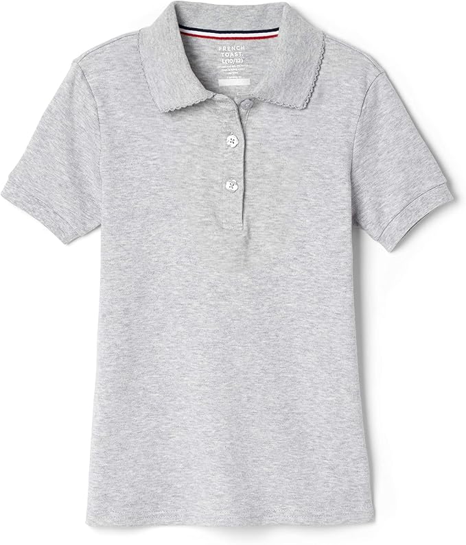 French Toast Short Sleeve Fitted Interlock Polo with Picot Collar (Feminine Fit), Heather Grey SA9423-J