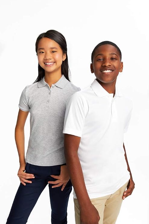 French Toast Short Sleeve Fitted Interlock Polo with Picot Collar (Feminine Fit), Heather Grey SA9423-J